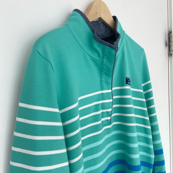 L.L. BEAN TEAL BLUE STRIPED LONG SLEEVED CLASSIC POLO SHIRT, LARGE - Picture 4 of 10